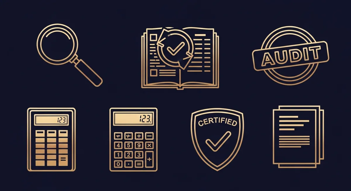 Illustration du commissariat aux comptes en SAS avec des icônes d'audit et de certification