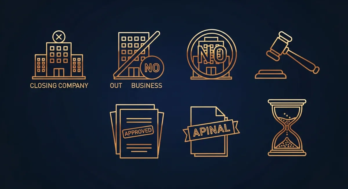 Documents de dissolution d'une EURL posés sur un bureau avec un tampon de greffe