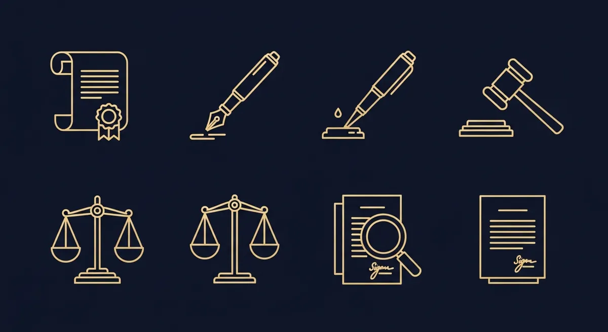 Illustration statuts SARL : document signé, plume, articles numérotés, sceau